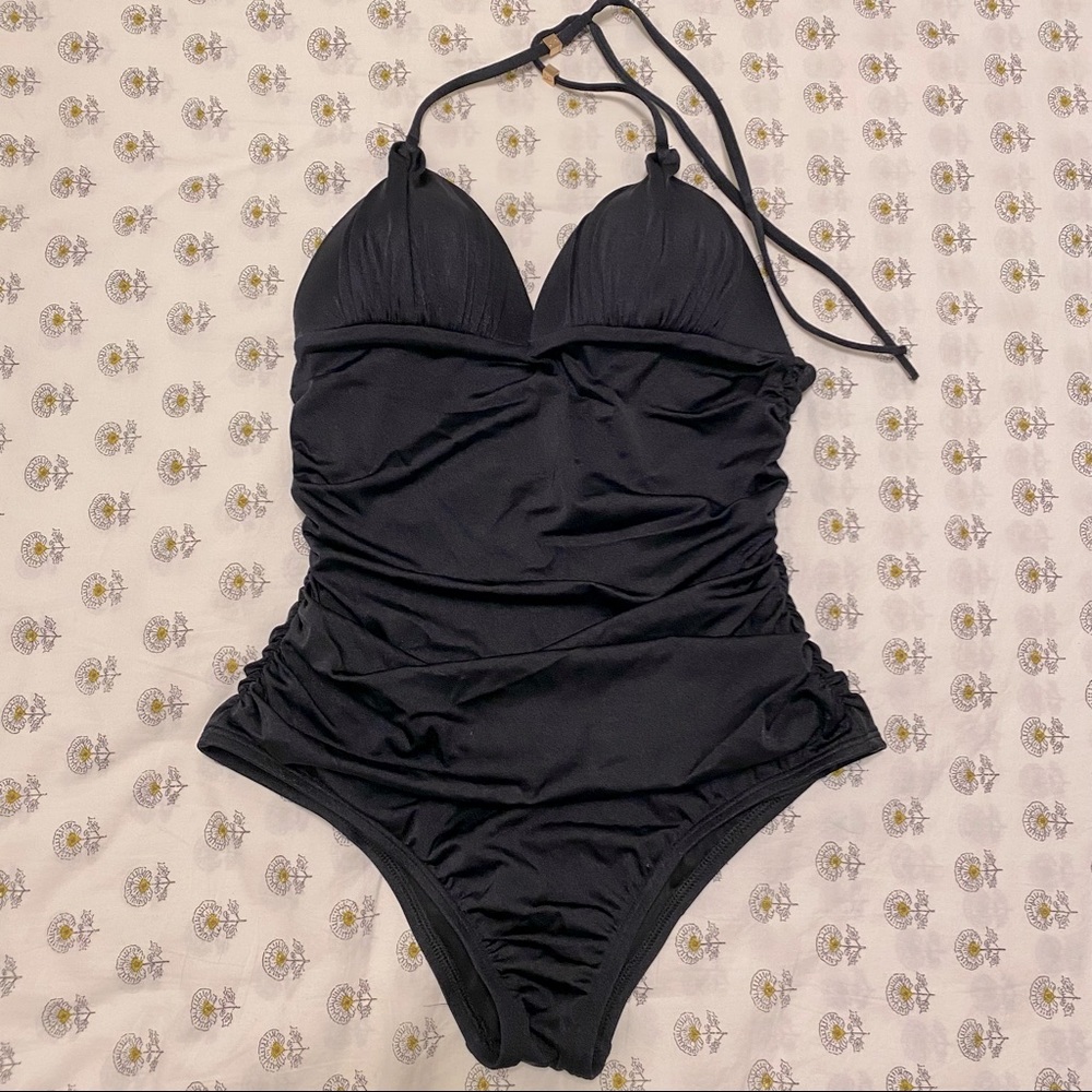 Victoria Secret Black Halter Padded Runched One Piece Swim